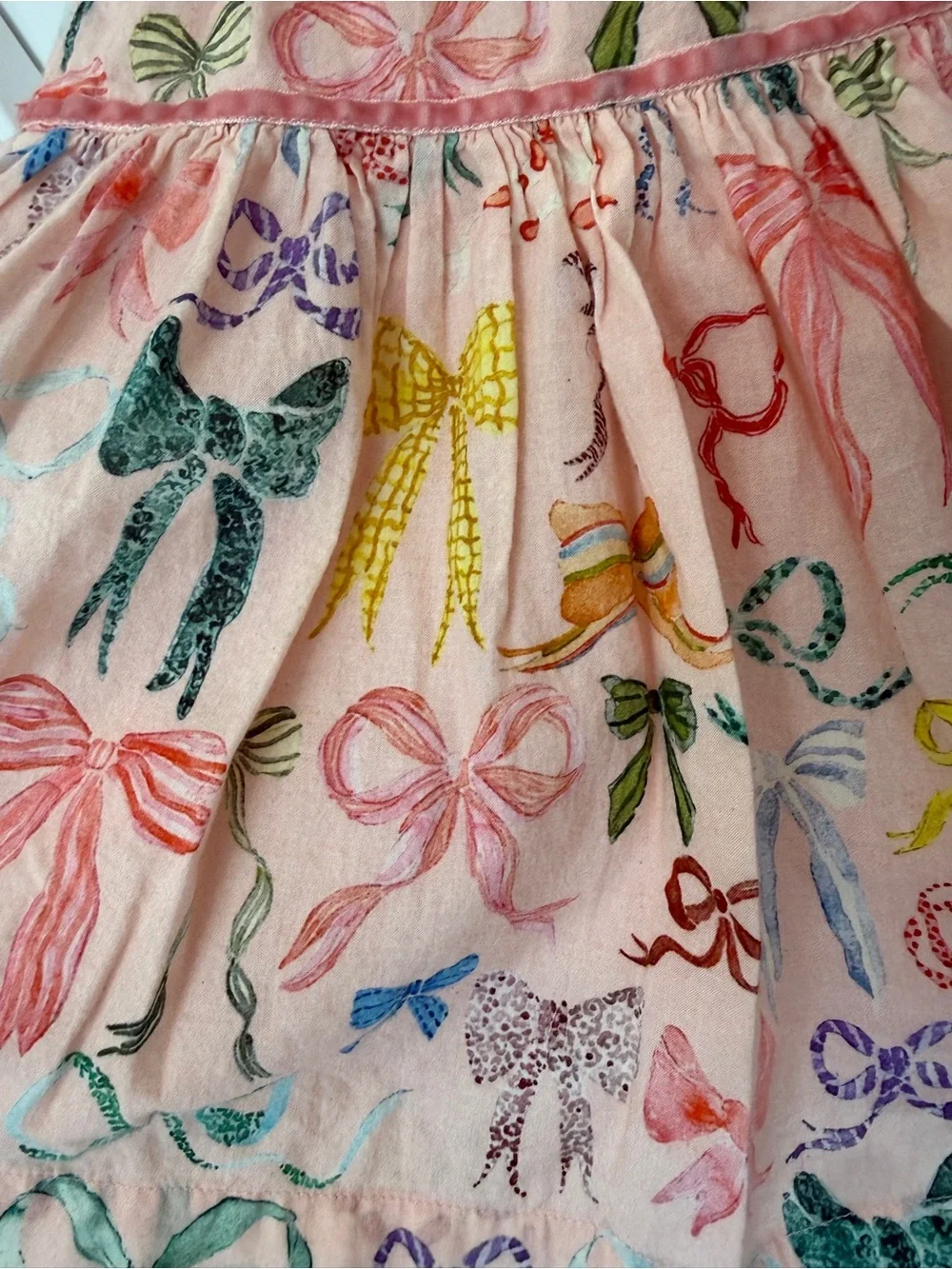 Girls Pink Chicken Bow-Print 100% Cotton Tiered and Lined Skirt